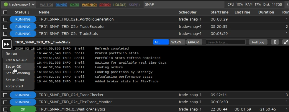 Manual job controls: re-run, edit and force options